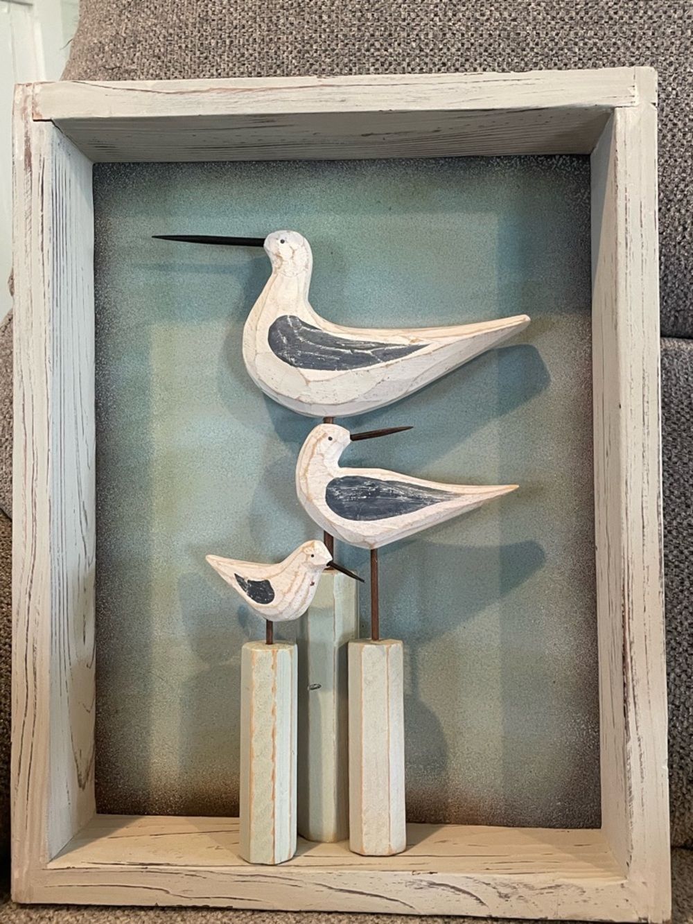 Coastal Wooden Shorebird Trio Wall Art - White & Blue